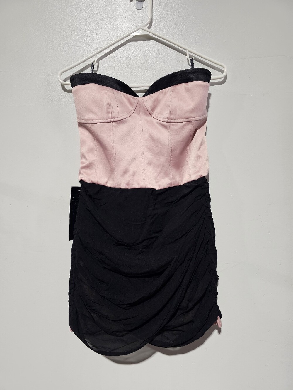NWT Vintage Y2K Bebe Lydia satin ruched strapless mini evening cocktail dress